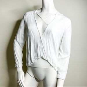 UO silence+noise white deep v long sleeve blouse
